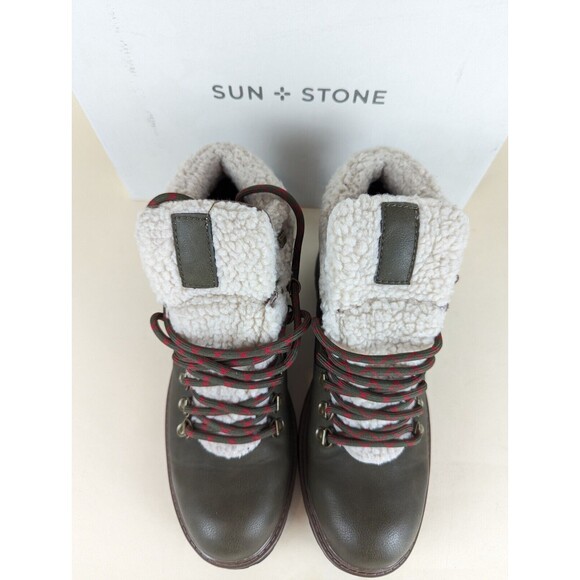 Sun Stone Glenn Winter Boots Mens 7.5 M Olive Faux Fur Trimmed Lace Up Shoes NWB main image 9